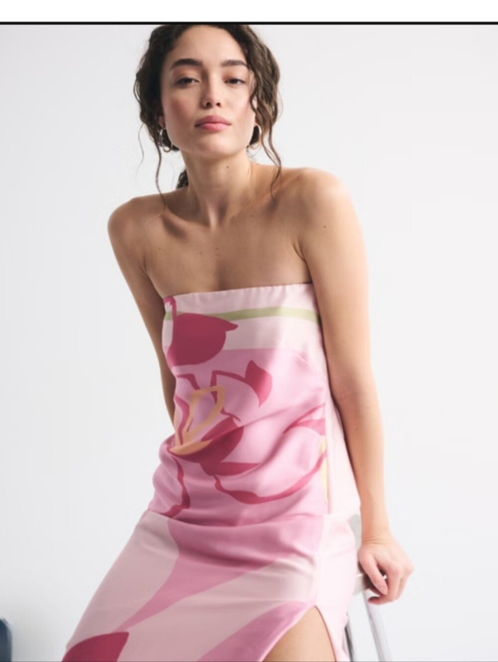 Abercrombie & Fitch Strapless Pink Floral Midi Dress